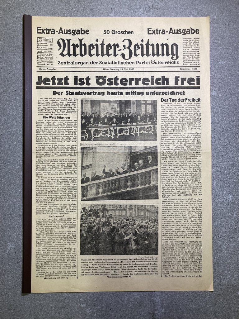 History Zeitung: Staatsvertrag Arbeiter Zeitung vom 15. Mai 1955 – Extra Ausgabe